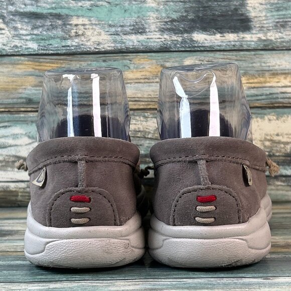 Minnetonka Womens 6.5 Flats Gray Suede Slip On Loafers Stitched Moc Toe Shoes - Picture 6 of 11